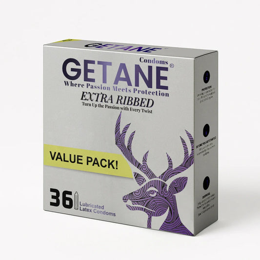 GETANE® Extra Ribbed Condoms – Intense Stimulation 36 Pack - EjaGuard Co