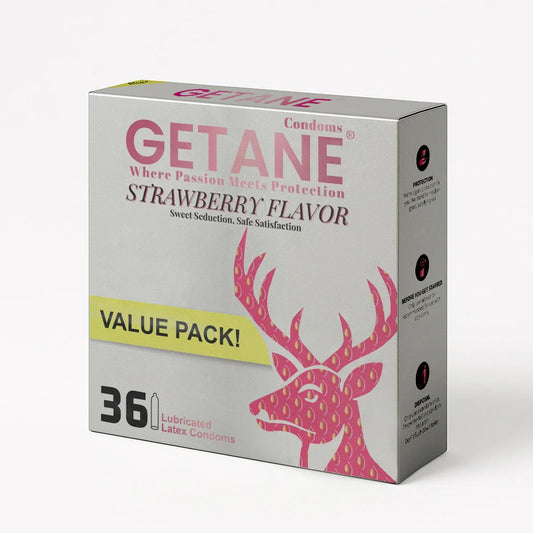 GETANE® Strawberry Flavor Condoms – Sweet Seduction 36 Pack - EjaGuard Co