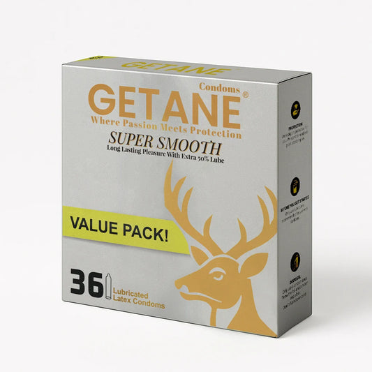 GETANE® Super Smooth Condoms – Extra 50% Lube, 36 Value Pack - EjaGuard Co